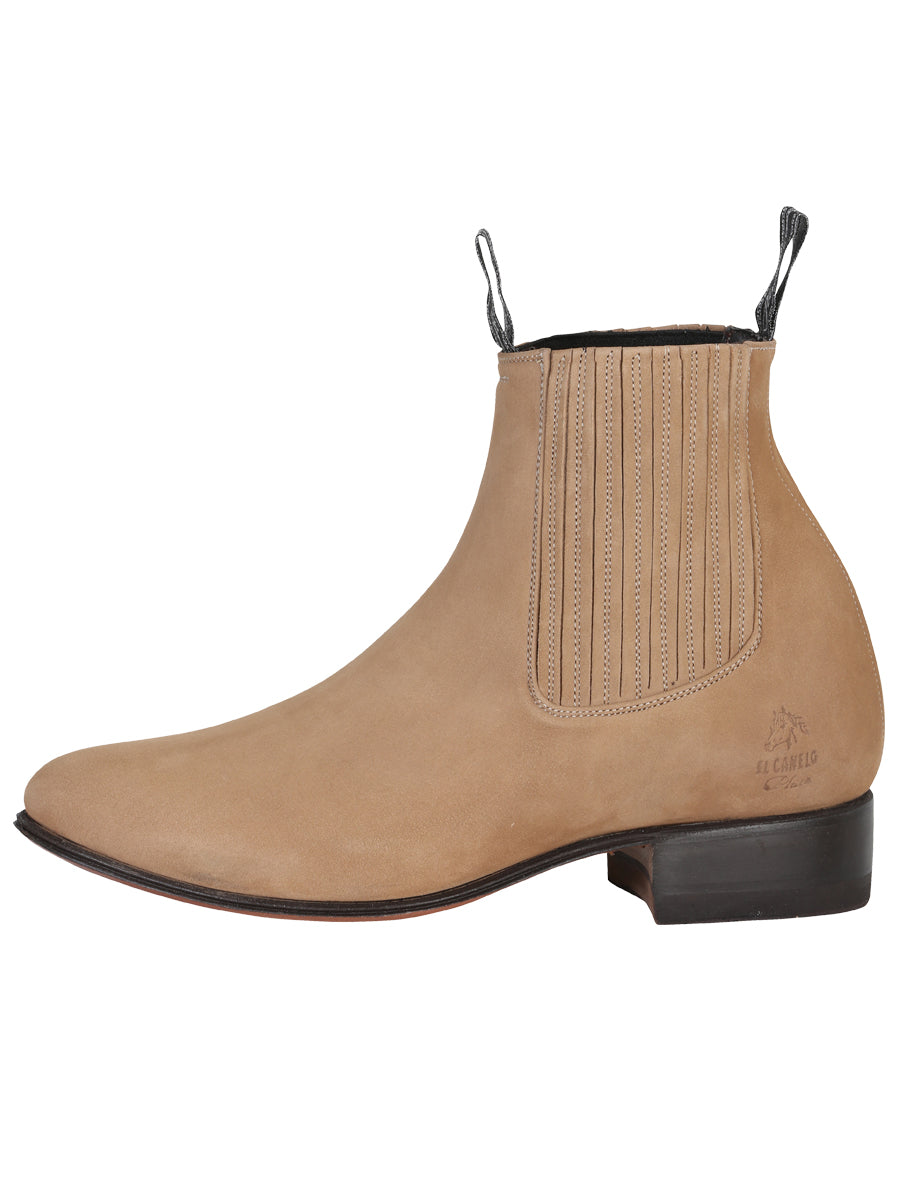 Botín Vaquero de Hombre El General Charro en Piel Bovino Nobuck Color Beige 230