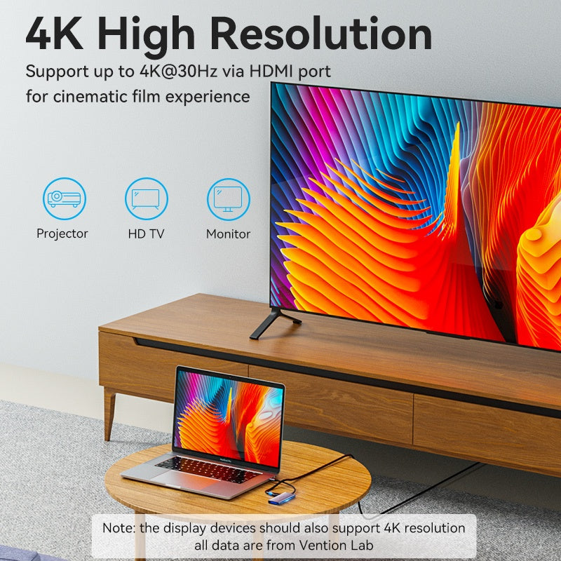 Vention 6 En 1 USB C Estación De Acoplamiento 4K Alta Resolución Azul