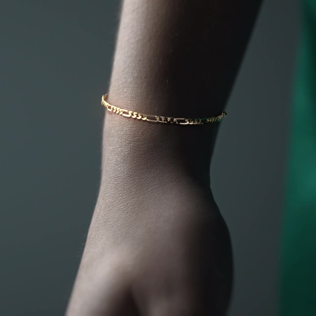 Pulsera De Oro 14k Figaro Solida De 18.5 Cm Calibre 2mm
