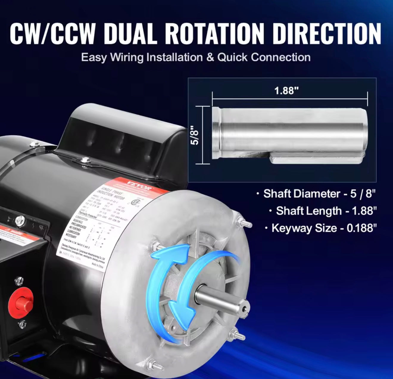 Motor eléctrico monofásico 1.5 HP para compresor de aire