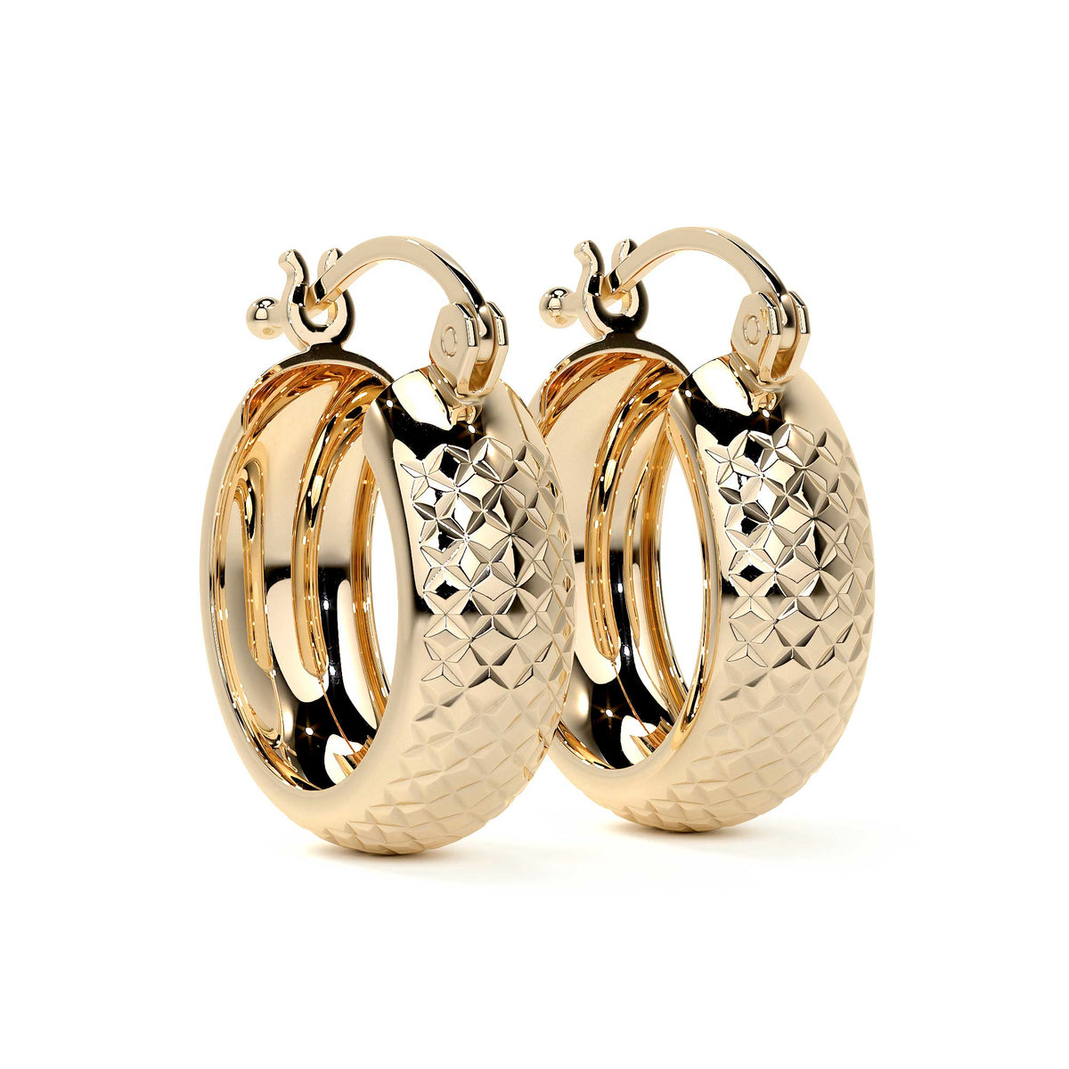 Arracada Diamantada Bangle De Oro 10k Estilo Panal, 12 X 6mm