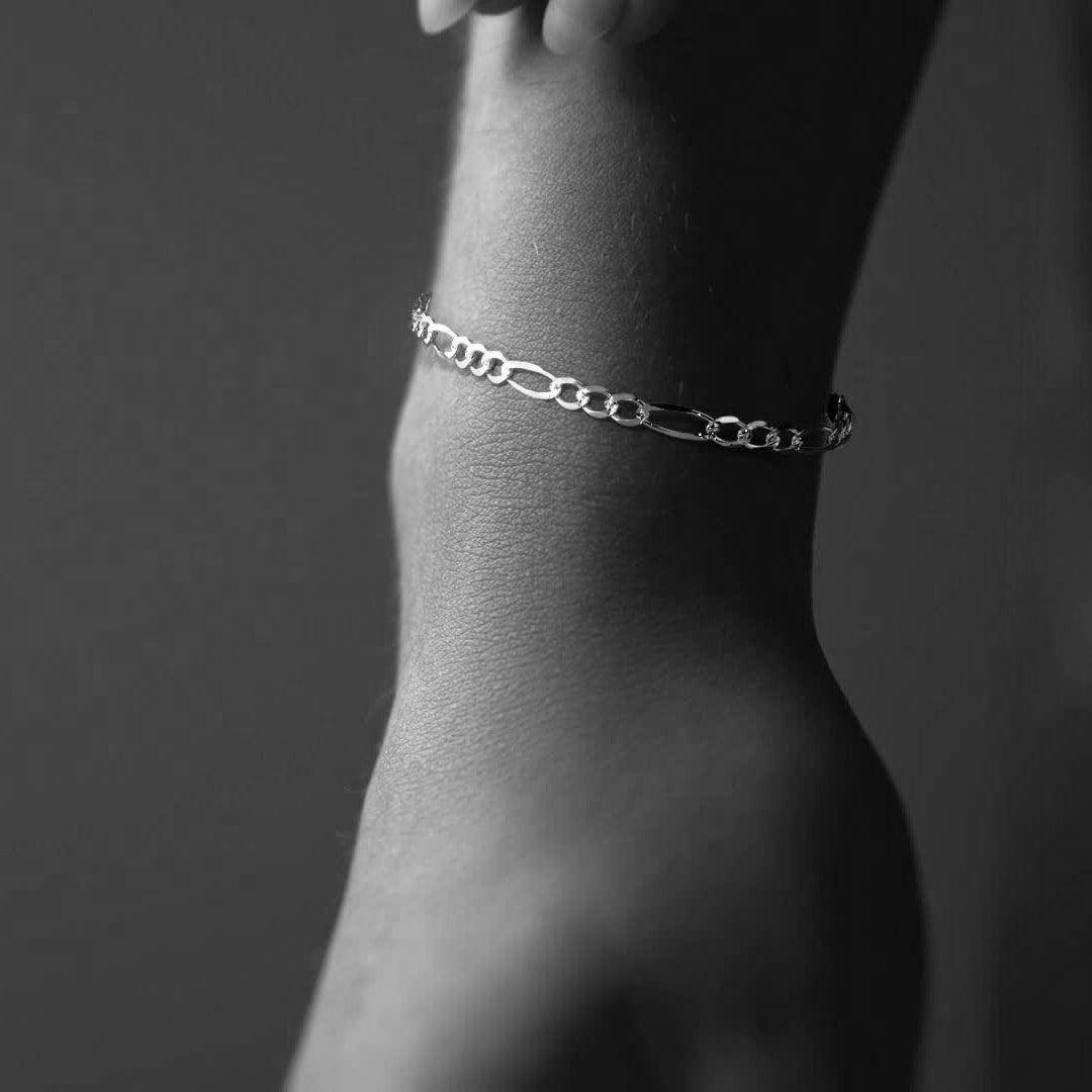 Pulsera de Plata 925 Italiana para Hombre Estilo Fígaro 3x1 | Joyería Masculina Elegante