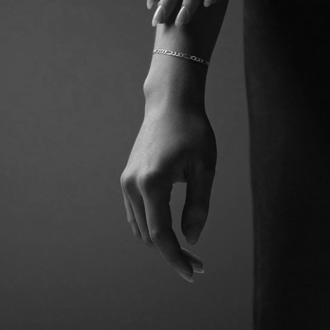 Pulsera de Plata 925 Italiana para Hombre Estilo Fígaro 3x1 | Joyería Masculina Elegante