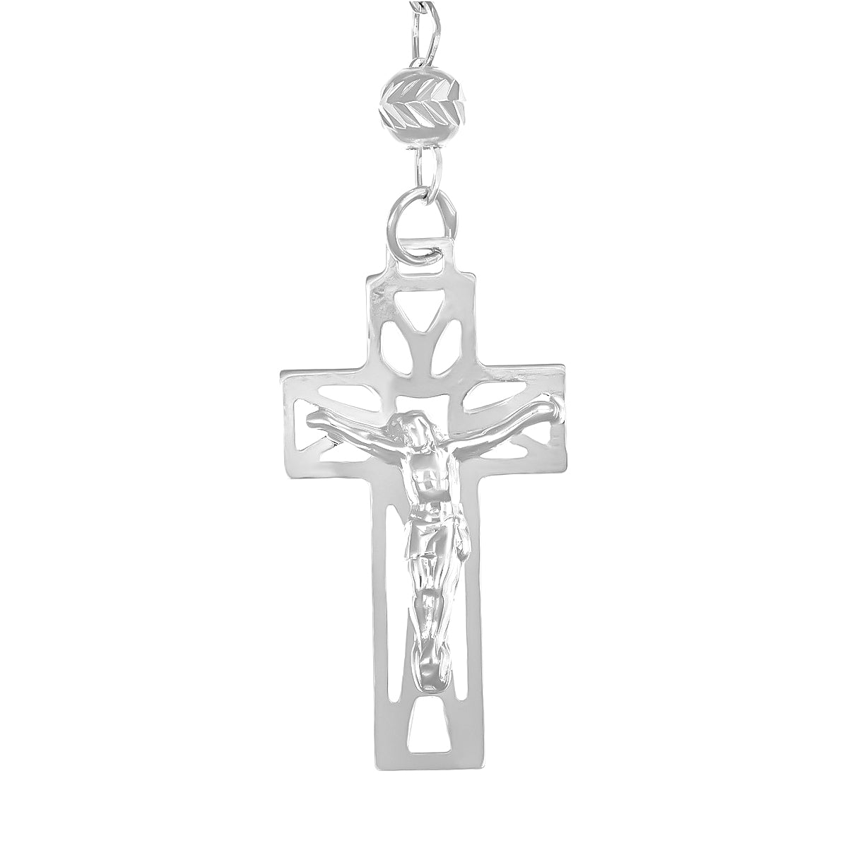 Rosario De Plata Ley 925 Con Bola Diamantada De 55 Cm