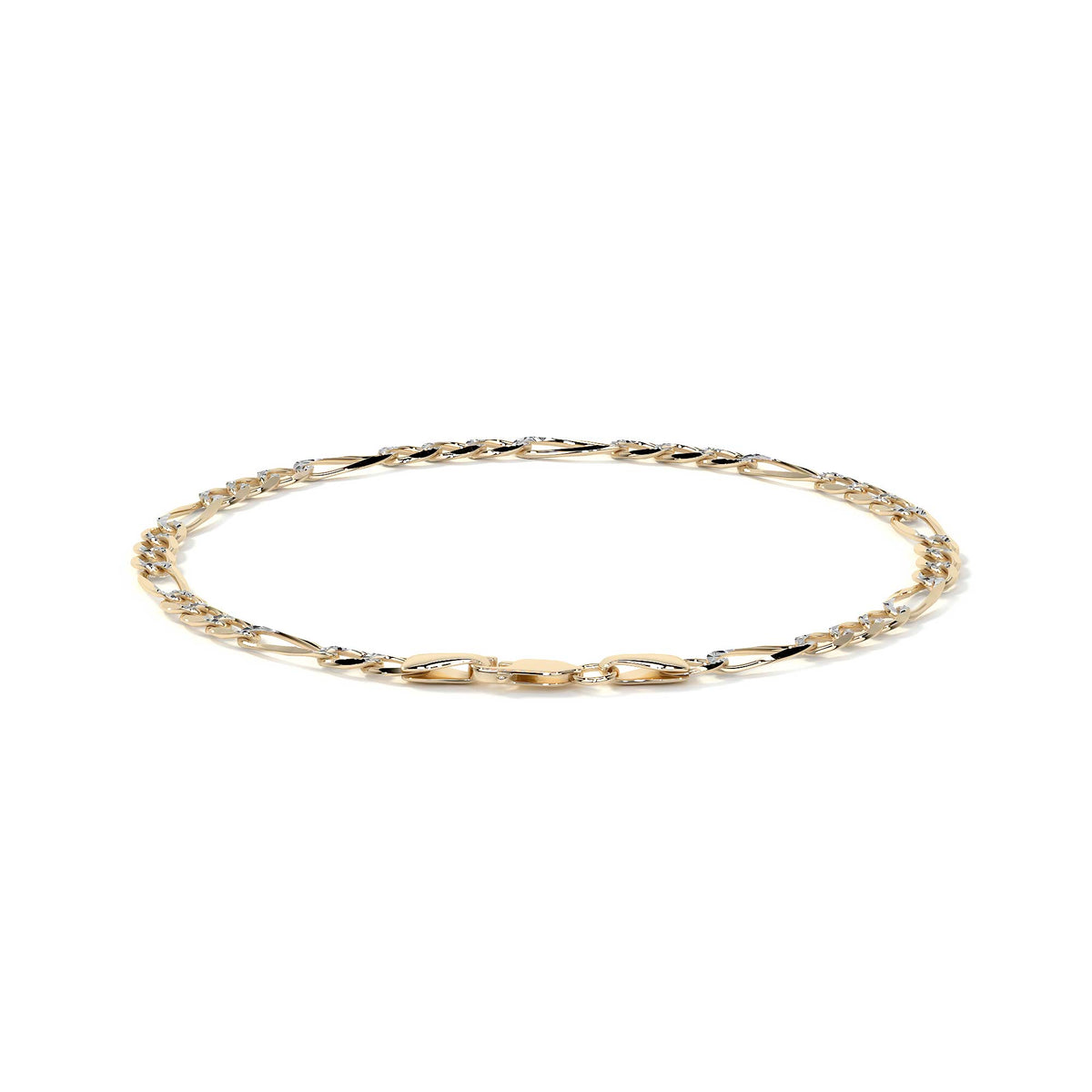 Pulsera Italiana Figaro Pave De 10 Quilates 3.2mm, 21.5 Cm