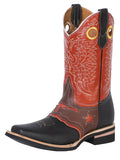 Bota Vaquera Rodeo Hombre El General Piel Crazy Bovino Negro - Modelo 33305