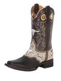 Bota Vaquera Rodeo Hombre El General Piel Crazy Bovino Chocolate - Modelo 33309