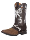 Bota Vaquera Rodeo Hombre El General Piel Crazy Bovino Camel/Chocolate - Modelo 34311