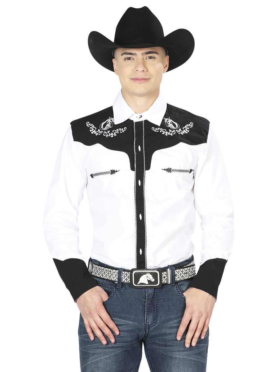 Camisa Vaquera de Hombre El General CVAP1021 Manga Larga Bordada en 65% Poliéster 35% Algodón Color Blanco 35185