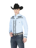 Camisa Vaquera de Hombre El Señor de los Cielos Manga Larga Bordada Charro en 65% Poliéster 35% Algodón Color Azul/Negro 40785