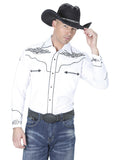 Camisa Vaquera de Hombre El General Manga Larga Bordada Casual en 65% Poliéster 35% Algodón Color Blanco/Negro 40984