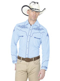 Camisa Vaquera de Hombre El General Mch-02-03 Manga Larga Bordada en 65% Poliéster 35% Algodón Color Azul 40985