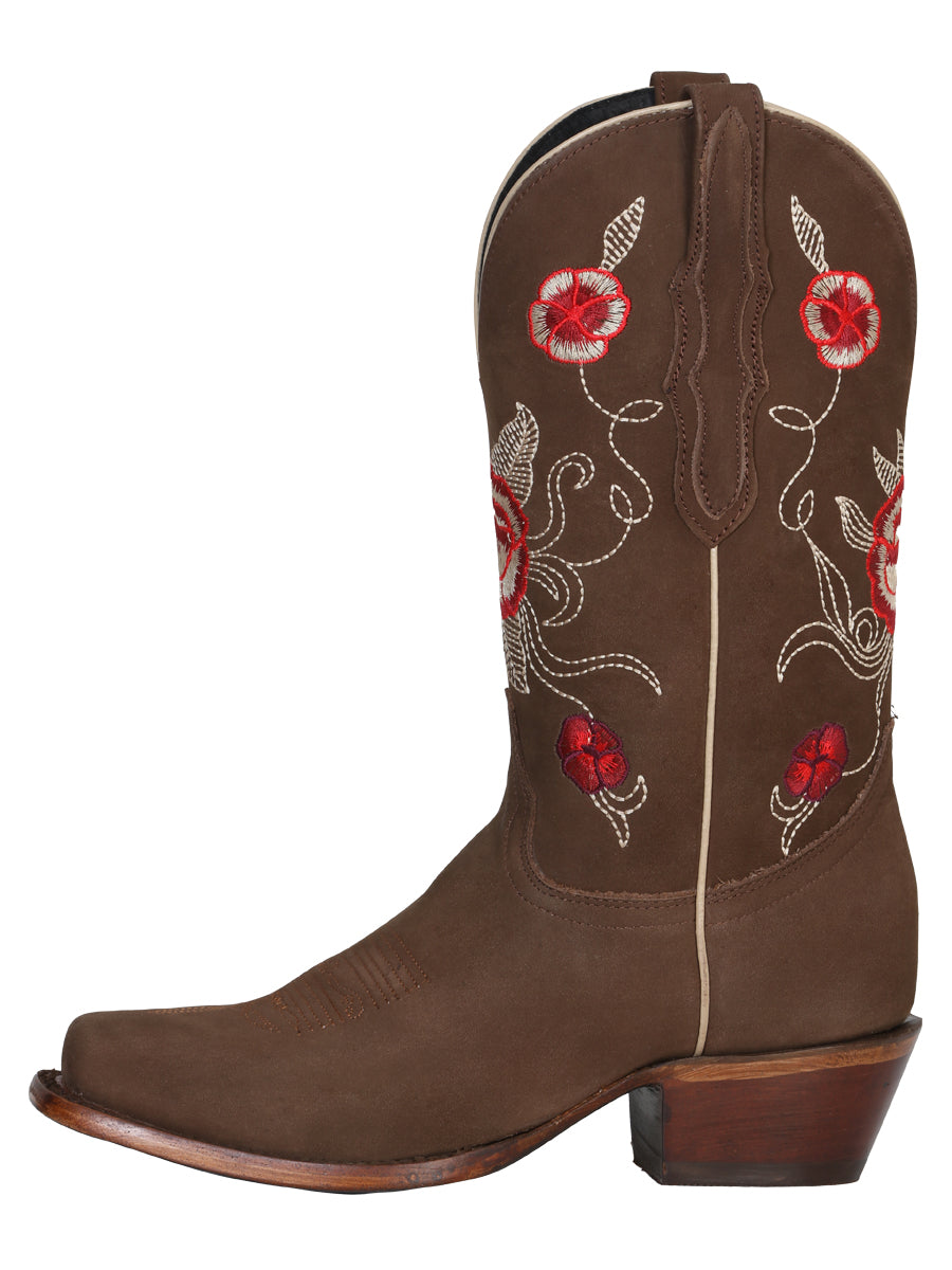 Bota Vaquera de Mujer El General Rodeo en Piel Bovino Nobuck Color Camel 41784