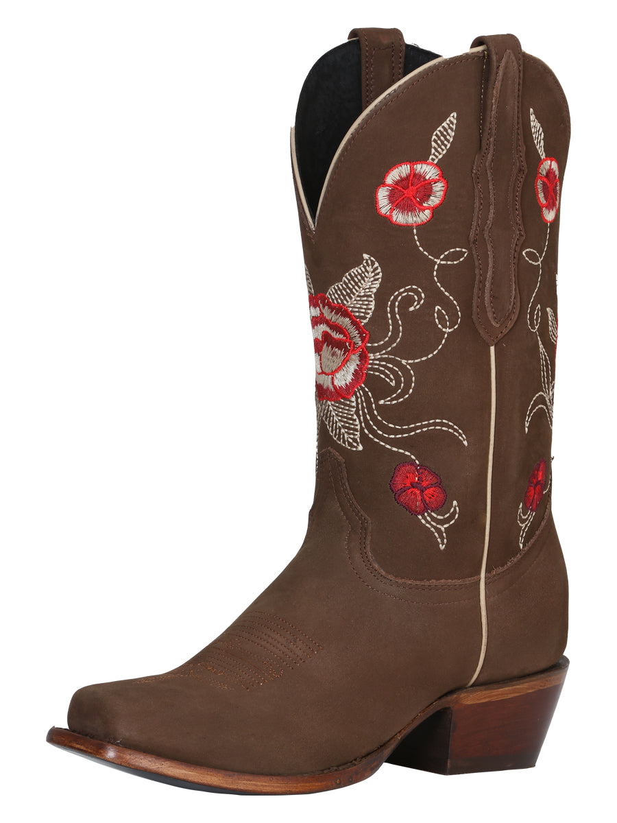 Bota Vaquera de Mujer El General Rodeo en Piel Bovino Nobuck Color Camel 41784