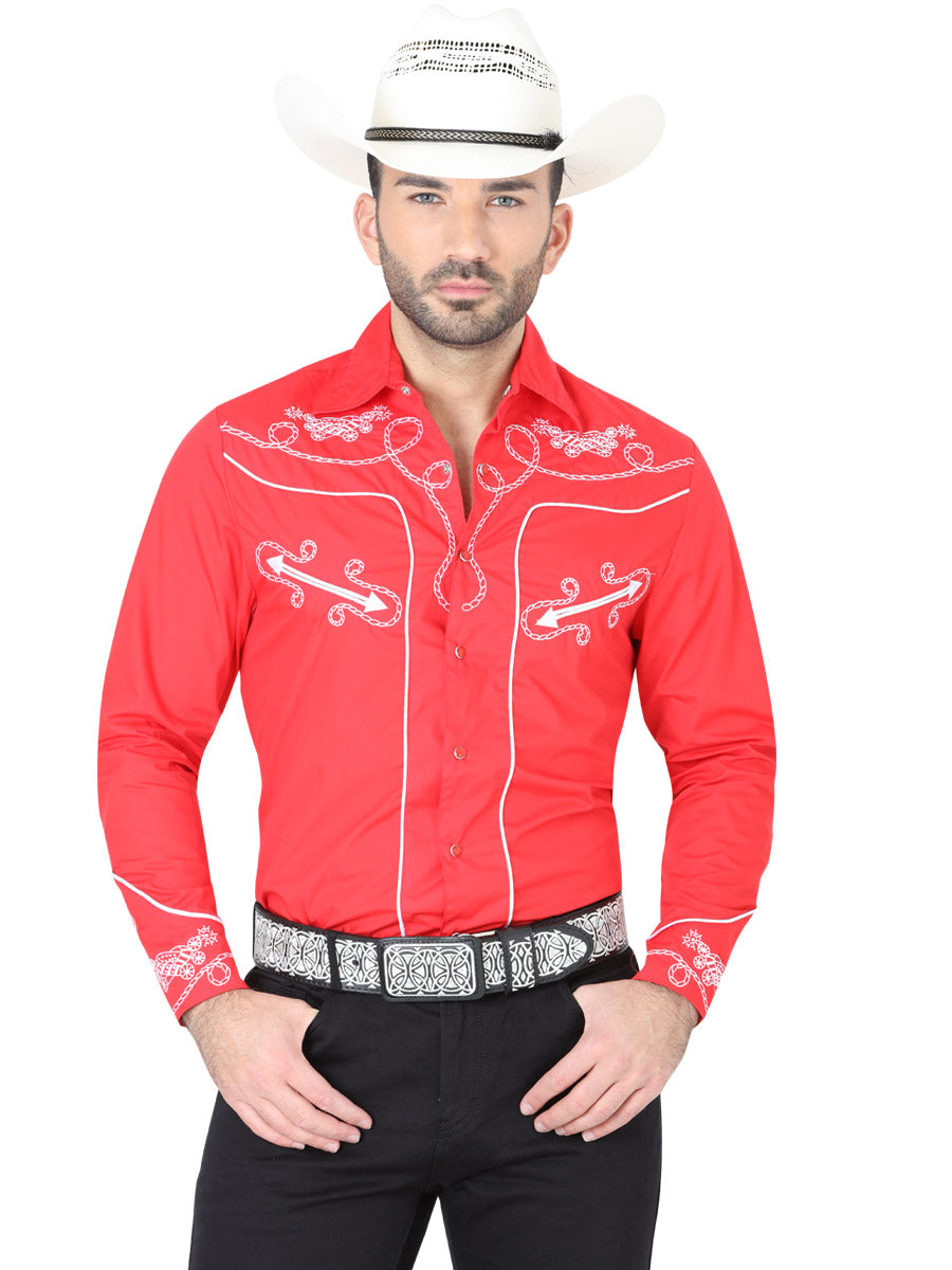 Camisa Vaquera de Hombre El General S2018-10C Manga Larga Bordada en 60% Algodón 40% Poliéster Color Rojo 41947