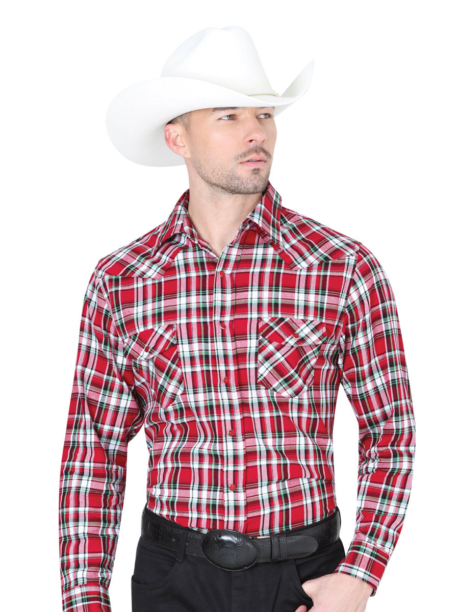 Camisa Vaquera de Hombre El General S2018-16 Manga Larga Casual en 100% Algodón Color Rojo/Blanco 42045
