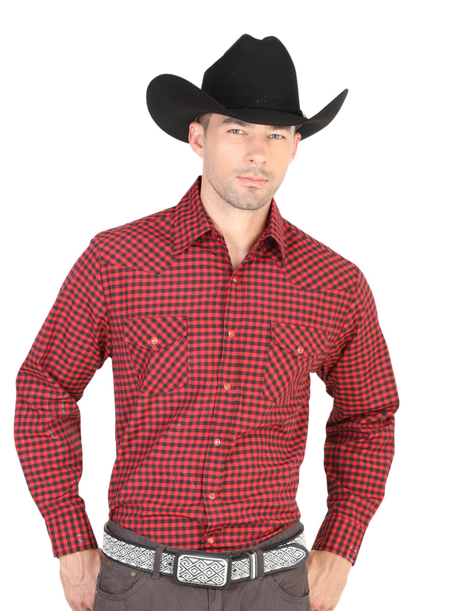 Camisa Vaquera de Hombre El General 2019-59 Manga Larga Casual en 55% Algodón 45% Poliéster Color Rojo 42331