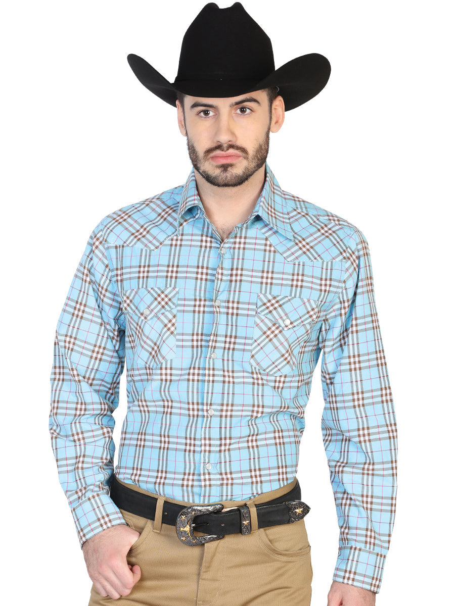Camisa Vaquera de Hombre El General 2019-124 Manga Larga Casual en 55% Algodón 45% Poliéster Color Azul Claro/Negro 42565