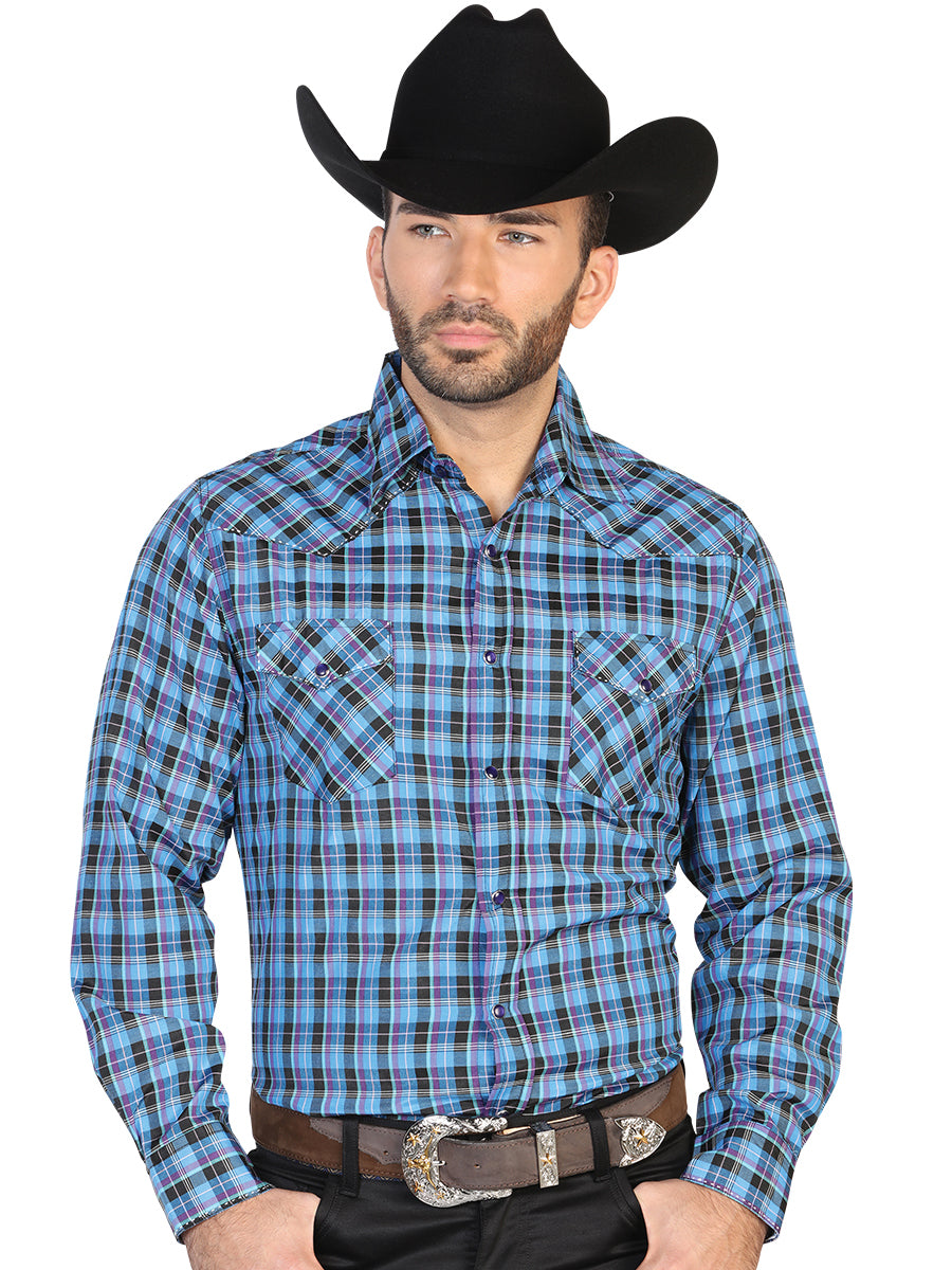 Camisa Vaquera de Hombre El General 019-127 Manga Larga Casual en 55% Algodón 45% Poliéster Color Azul/Negro 42568