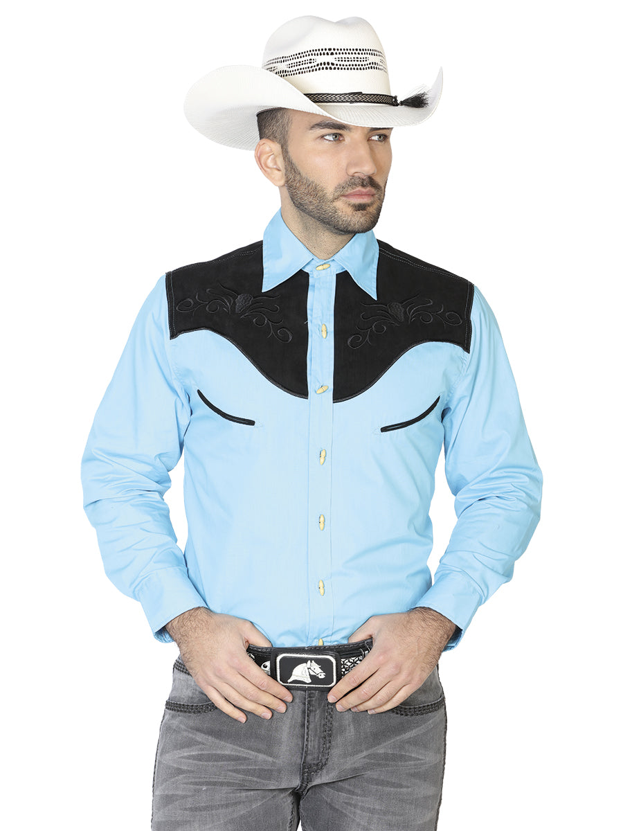 Camisa Vaquera de Hombre El General Ante/bordada 2019-128 Bordada en 55% Algodón 45% Poliéster Color Azul 42573