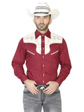Camisa Vaquera de Hombre El General Ante/bordada 2019-129 Bordada en 55% Algodón 45% Poliéster Color Vino 42580