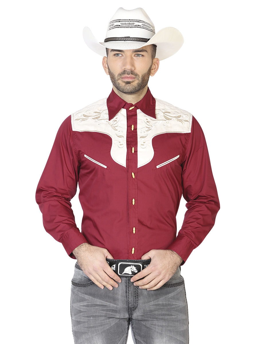 Camisa Vaquera de Hombre El General Ante/bordada 2019-129 Bordada en 55% Algodón 45% Poliéster Color Vino 42580