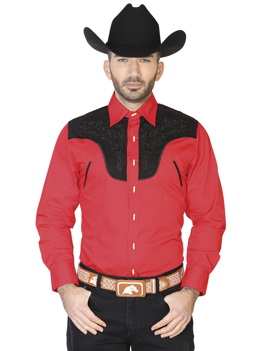 Camisa Vaquera de Hombre El General Ante/bordada 2019-130 Bordada en 55% Algodón 45% Poliéster Color Rojo 42582