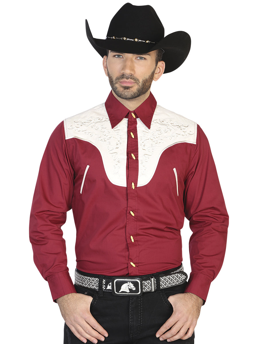 Camisa Vaquera de Hombre El General Ante/bordada 2019-130 Bordada en 55% Algodón 45% Poliéster Color Vino 42586