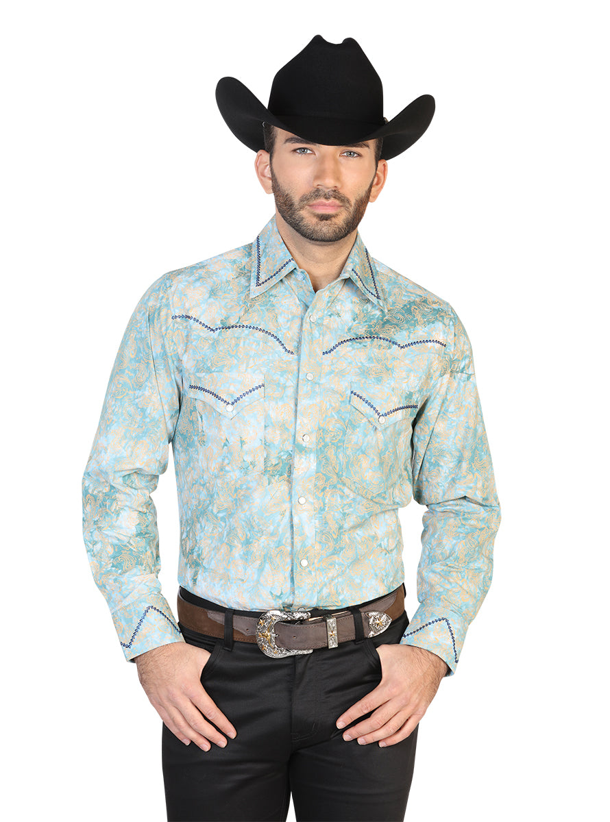 Camisa Vaquera de Hombre El General Estampada/bordada 2019-139 Bordada en 100% Algodón Color Verde 42600
