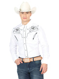 Camisa Vaquera de Hombre El Señor de los Cielos Manga Larga Bordada Casual en 65% Poliéster 35% Algodón Color Blanco/Negro 42946