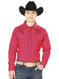 Camisa Vaquera de Hombre El Señor de los Cielos Manga Larga Bordada Casual en 65% Poliéster 35% Algodón Color Rojo 42956