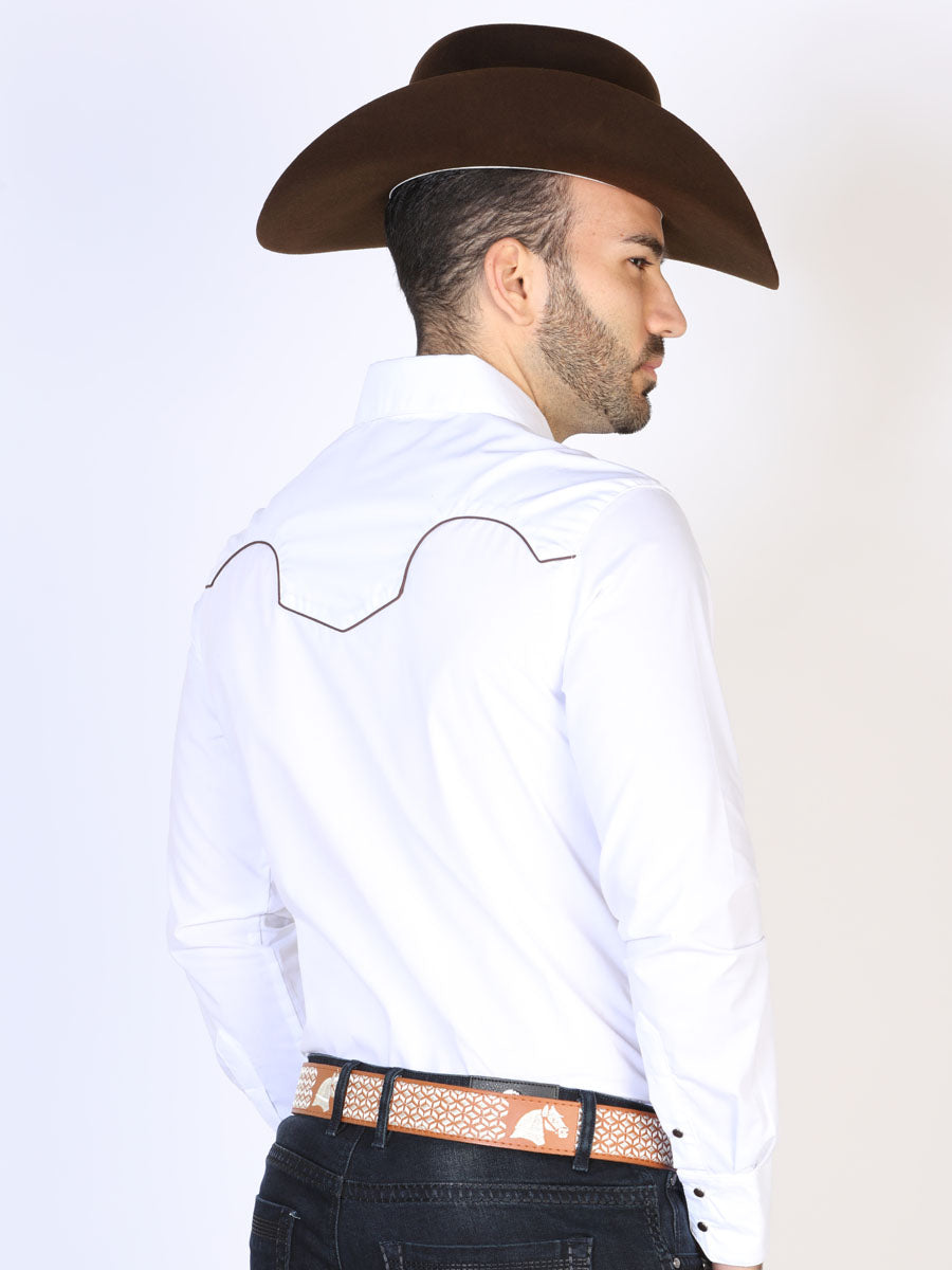 Camisa Vaquera de Hombre El Señor de los Cielos Manga Larga Bordada Casual en 65% Poliéster 35% Algodón Color Blanco/Negro 42957