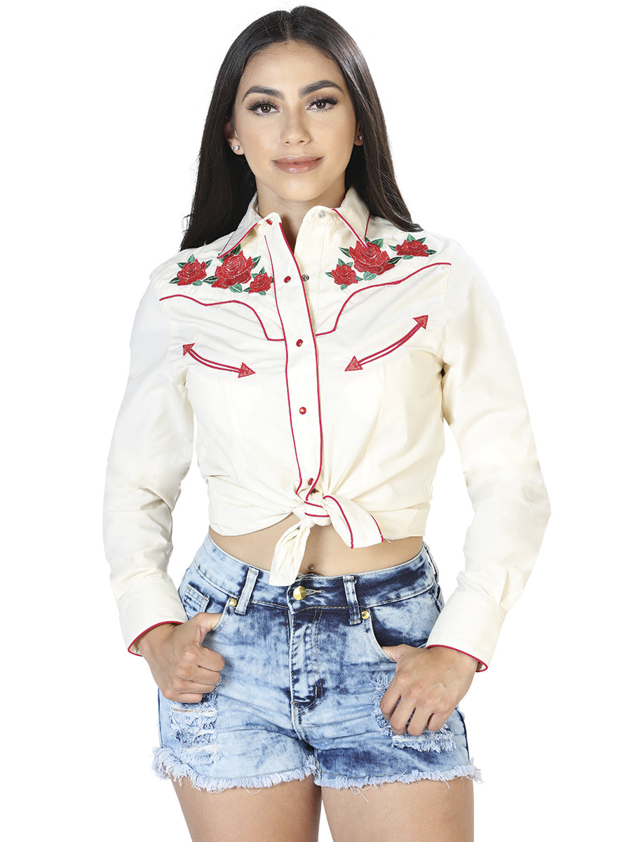 Camisa Vaquera de Mujer El Señor de los Cielos Manga Larga Bordada en 65% Poliéster 35% Algodón Color Beige 42962