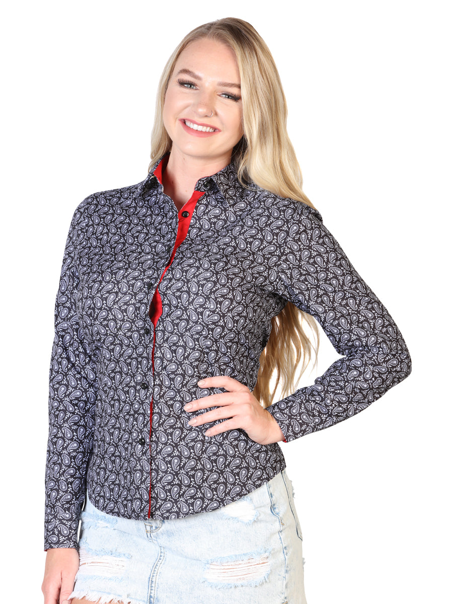 Camisa Vaquera de Mujer El Señor de los Cielos Casual en 100% Poliéster Color Negro/Rojo 43015