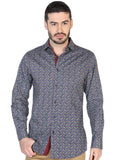 Camisa Vaquera de Hombre El Señor de los Cielos Manga Larga Casual en 100% Algodón Color Azul Marino 43069