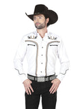 Camisa Vaquera de Hombre El General Manga Larga Bordada Casual en 65% Poliéster 35% Algodón Color Blanco/Dorado 43296