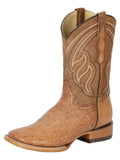 Bota Vaquera Hombre 100 Años Piel Exótica Panza de Avestruz Brandy Quemado - Modelo 43516