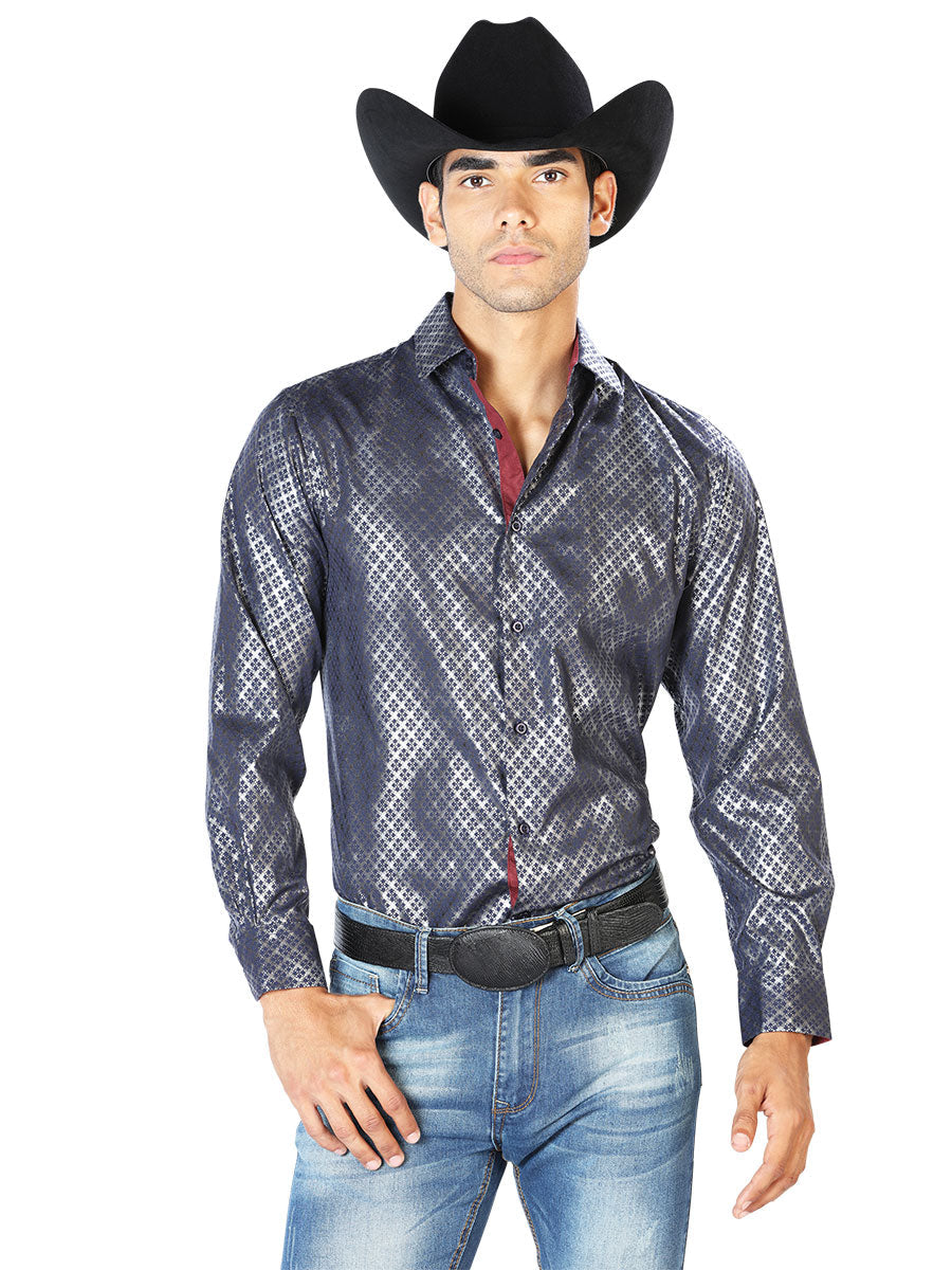 Camisa Vaquera de Hombre El Señor de los Cielos Manga Larga Casual en 97% Poliéster 3% Spandex Color Azul Marino 43573