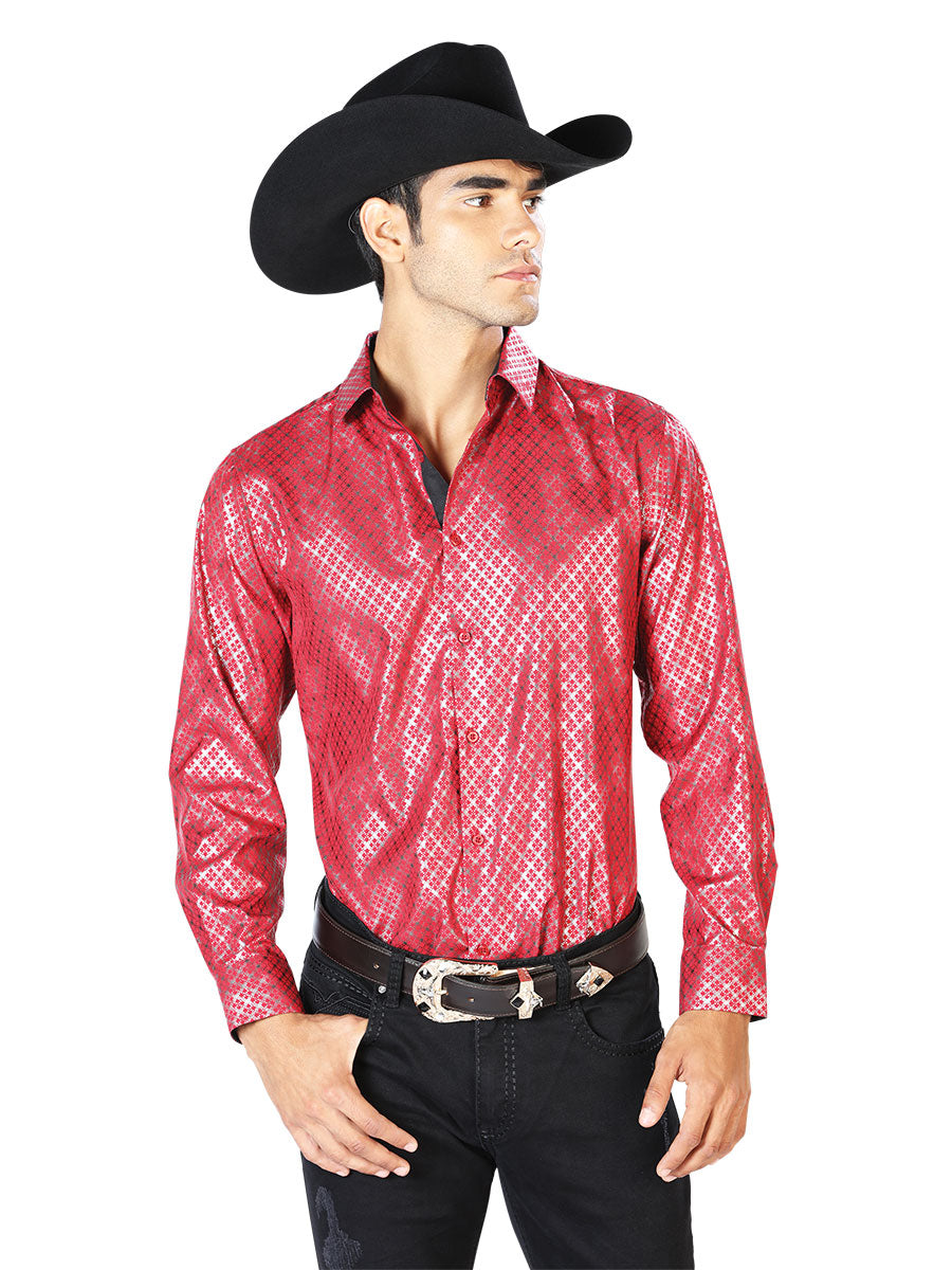 Camisa Vaquera de Hombre El Señor de los Cielos Manga Larga Casual en 97% Poliéster 3% Spandex Color Rojo 43574