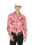 Camisa Vaquera de Hombre El Señor de los Cielos Manga Larga Casual en 97% Poliéster 3% Spandex Color Rojo 43583