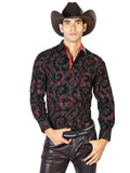 Camisa Vaquera de Hombre El Señor de los Cielos WH-017 Manga Larga Casual en 97% Poliéster 3% Spandex Color Negro 43586