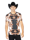 Camisa Vaquera de Hombre El Señor de los Cielos T-shirt S/sleeve WH-069 en 97% Poliéster 3% Spandex Color Blanco/Negro/Dorado 43604