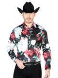Camisa Vaquera de Hombre El Señor de los Cielos Manga Larga Casual en 97% Poliéster 3% Lycra Color Negro/Blanco 43670