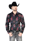 Camisa Vaquera de Hombre El Señor de los Cielos Manga Larga Casual en 97% Poliéster 3% Lycra Color Negro/Rosa 43673