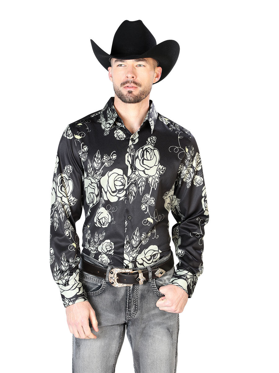 Camisa Vaquera de Hombre El Señor de los Cielos Manga Larga Casual en 97% Poliéster 3% Lycra Color Negro 43679