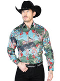 Camisa Vaquera de Hombre El Señor de los Cielos Manga Larga Casual en 97% Poliéster 3% Lycra Color Negro/Aqua 43681
