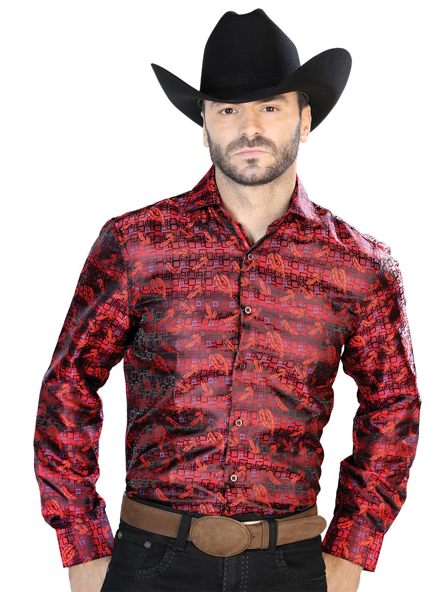 Camisa Vaquera de Hombre El Señor de los Cielos Manga Larga Casual en 100% Poliéster Color Rojo/Azul 43702
