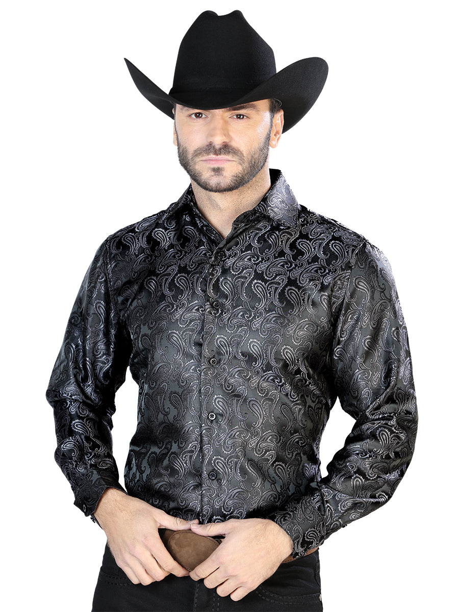 Camisa Vaquera de Hombre El Señor de los Cielos Manga Larga Casual en 100% Microfibra Color Gris 43705