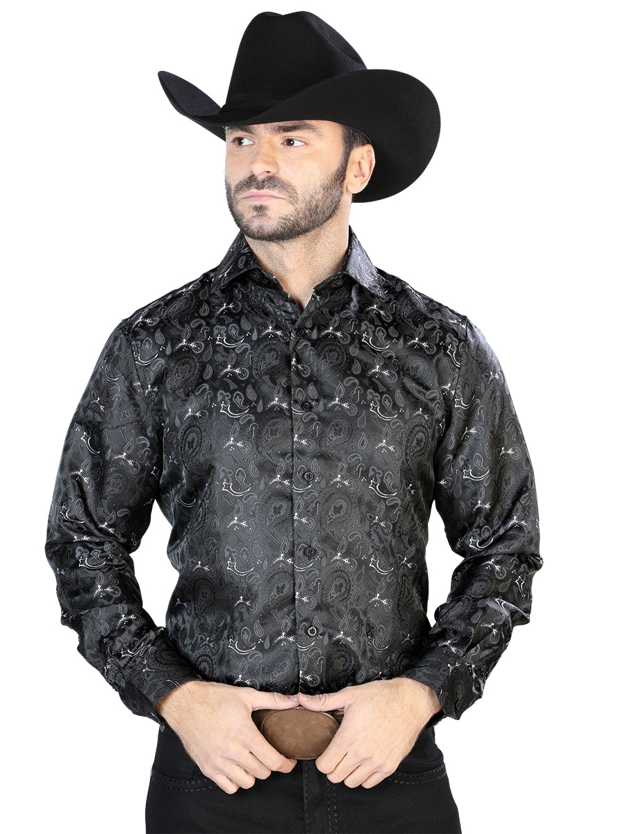 Camisa Vaquera de Hombre El Señor de los Cielos Manga Larga Casual en 100% Microfibra Color Negro 43706