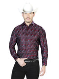 Camisa Vaquera de Hombre El Señor de los Cielos Manga Larga Casual en 100% Microfibra (Poliéster) Color Rojo/Azul 43711